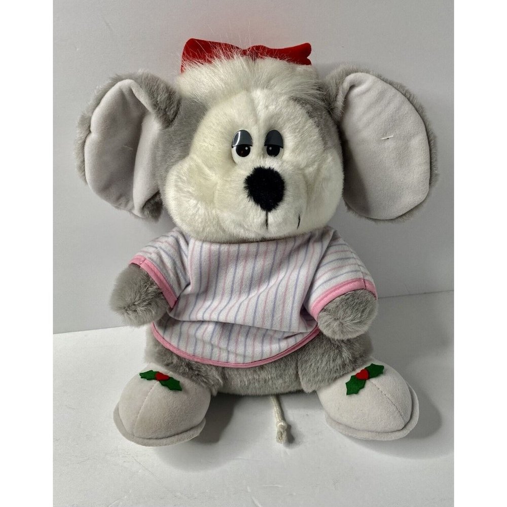 Sample Chrisha Playful Plush‎ Holiday Christmas Mouse Santa Hat Holly Berry FLAW